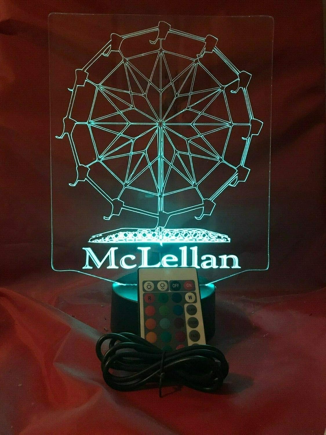 MIRROR MANIA Ferris Wheel Light Up Night Light Lamp LED Free Engraved Custom Name Personalized Carnival Amusement Ride Table Lamp Gift, 16 Different Color OptionsWith Remote, Dimmer, It's Wow