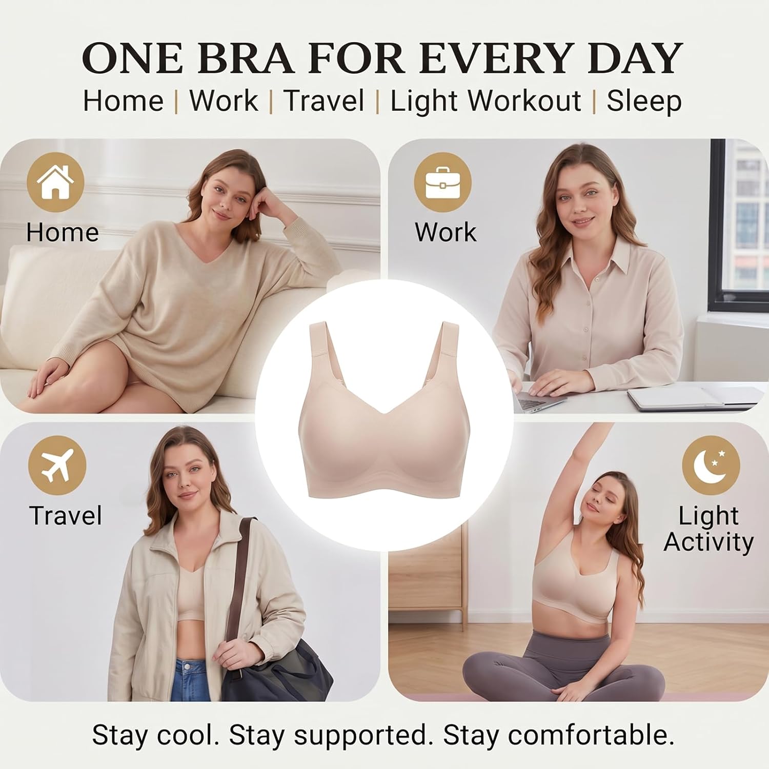 PoseFree Womens Seamless Wireless Supportive Bra Push Up Comfort Soft No Underwire Full Coverage T-Shirt Bra thumbnail