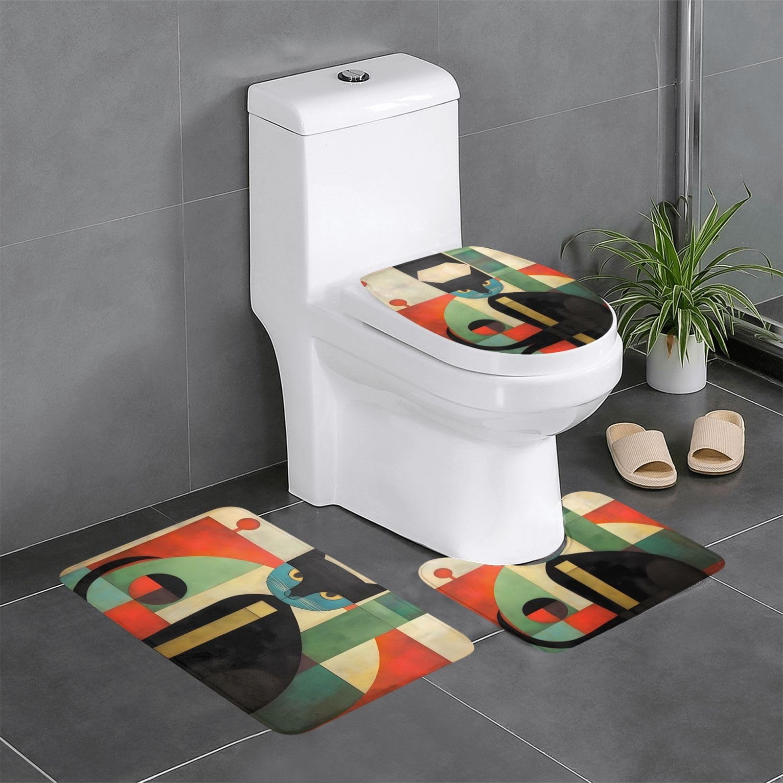 Tapis de bain antidérapants chat contre les glissades : duo ovale et rectangulaire