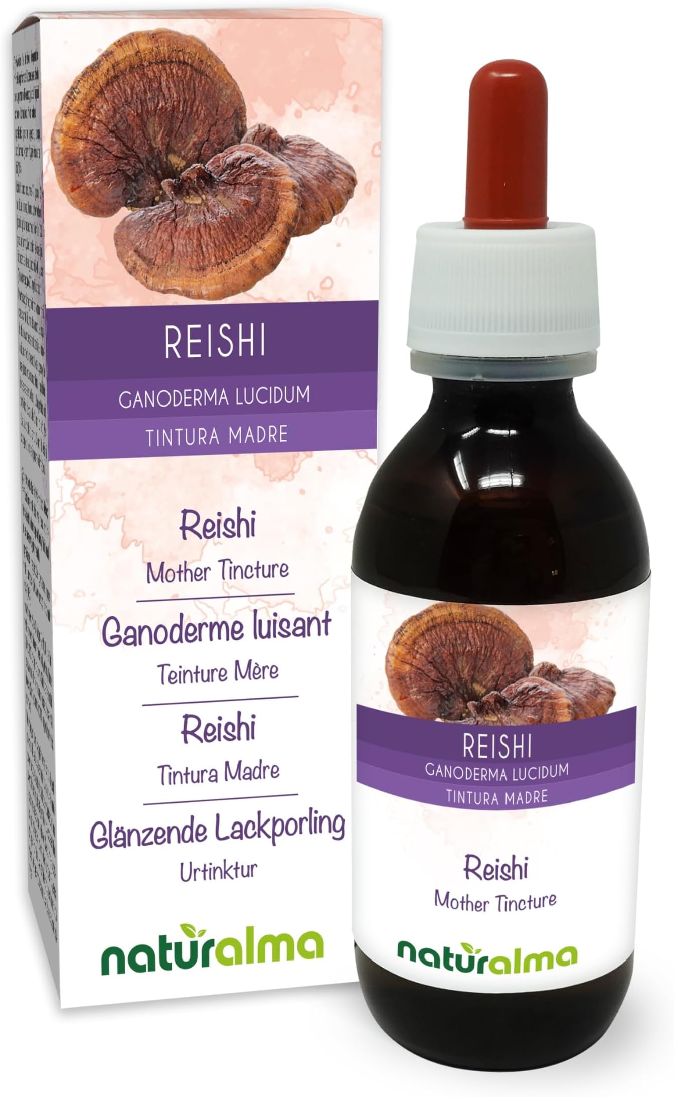 Reishi (Ganoderma lucidum) Fungus or Mushroom Alcohol-Free Mother Tincture Naturalma - Liquid Extract Drops 120 ml - Food Supplement - Vegan