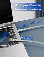 Vista 70 de Cable USBC de 10 pies, paquete de 2 cables largos USBC de carga rápida, cable trenzado de nailon USB C a USB C cargador de iPhone compatible