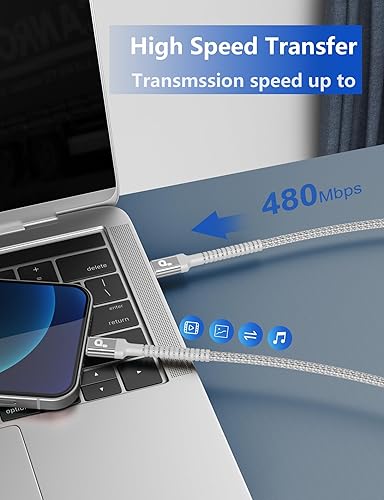 Miniatura 70 de Cable USBC de 10 pies, paquete de 2 cables largos USBC de carga rápida, cable trenzado de nailon USB C a USB C cargador de iPhone compatible con