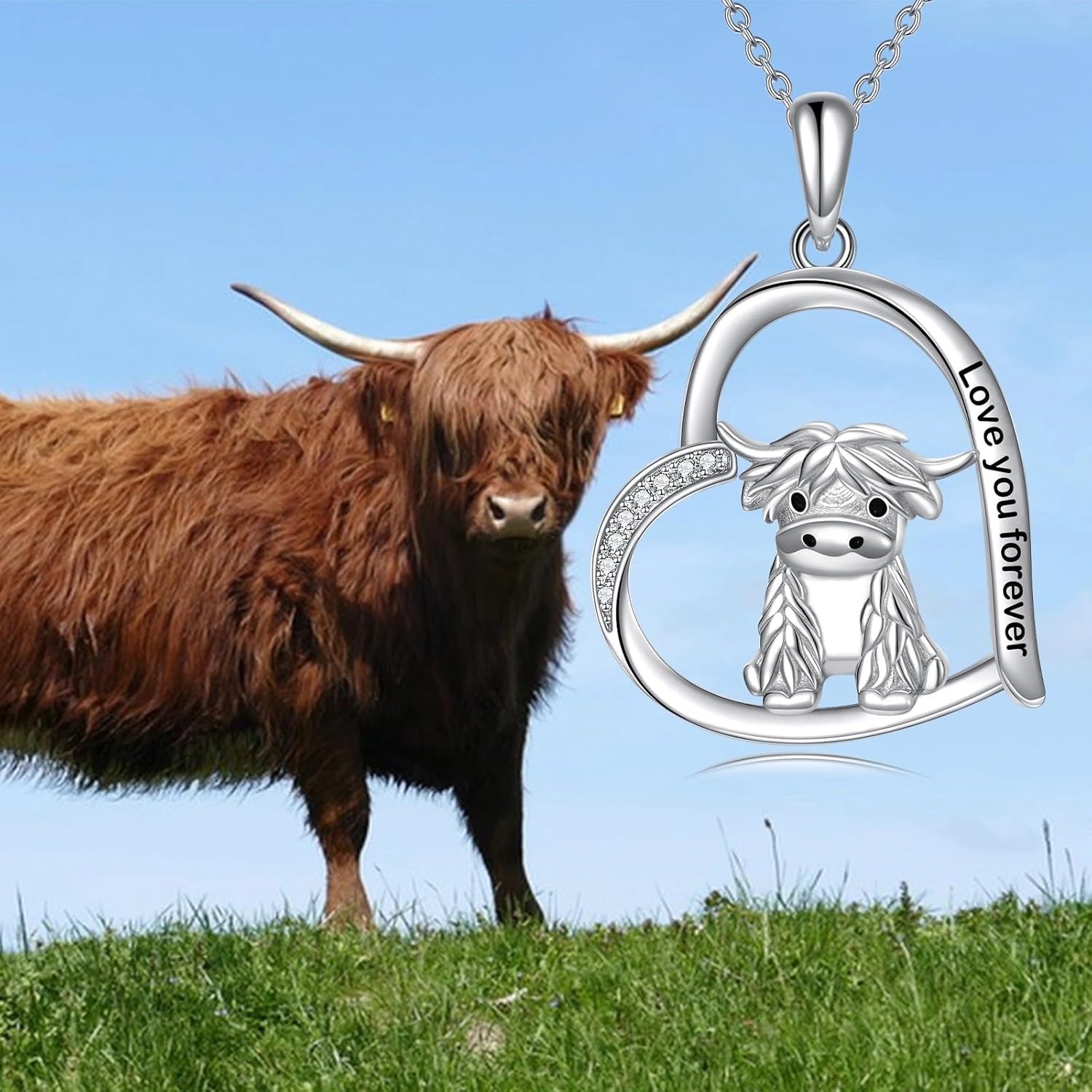 YAFEINI Highland Cow Necklace 925 Sterling Silver Highland Cow Pendant Necklace Animal Jewelry Gifts for Women - Image 5