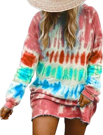 Sweat-shirt Femme Tie Dye Oversize - Col Rond, Coupe Ample - Polyester Élastique, Printemps/Automne