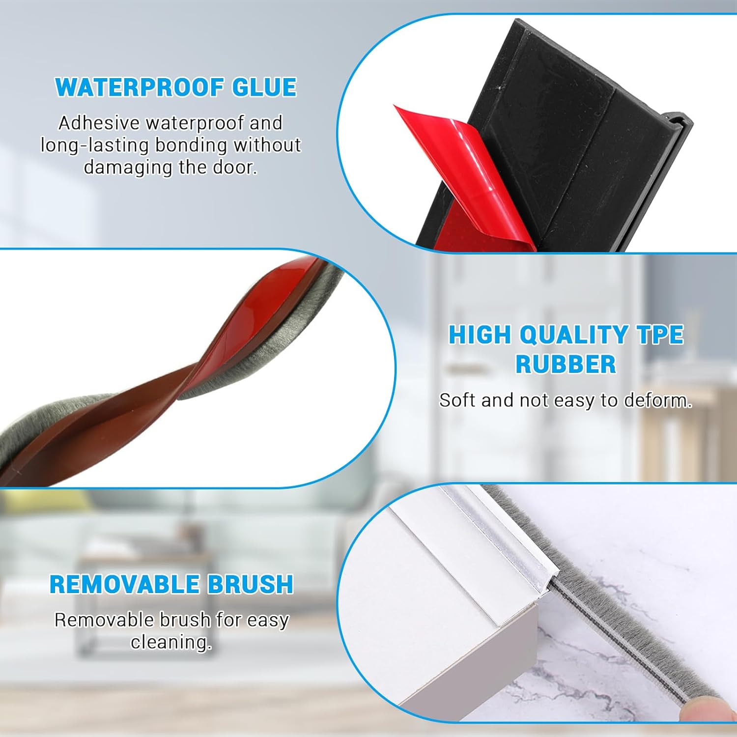 Huakaile ゴム製ドアスイープ、39インチ x 2インチ ブラシ付きドア下ドラフトストッパーブロッカー、自己粘着ウェザーストリ