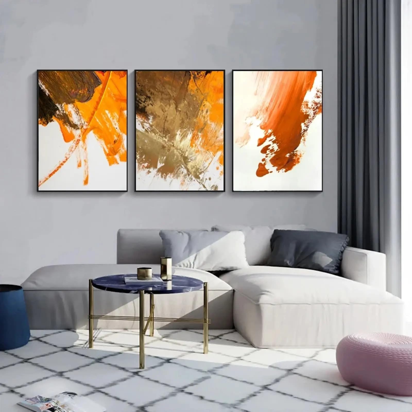 BMGKYAGL Nordycka prostota pomarańczowa czerwona czarna farba abstrakcyjny obraz na płótnie plakaty i wydruki zdjęcia wystrój domu 60 x 90 cm x 3 bez ramy