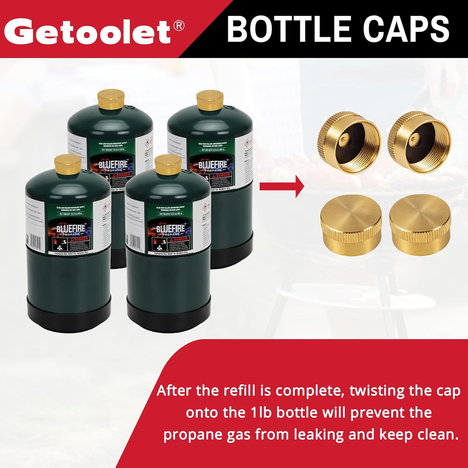 Propane Refill Adapter for 1 lb. Tanks, Propane Refill Elbow Adapter with Valve and Gauge, Propane Adapter 20lb to 1lb Converter with 4 Caps for 1 Pound Propane Bottles