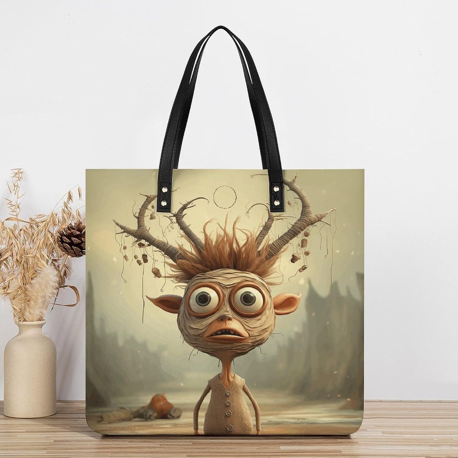 Brown with Antlers Handbags Large Capacity, Tote Bag Stylish Slouchy, Shoulder Bags for Work Beach Travel And Shopping Grocery.