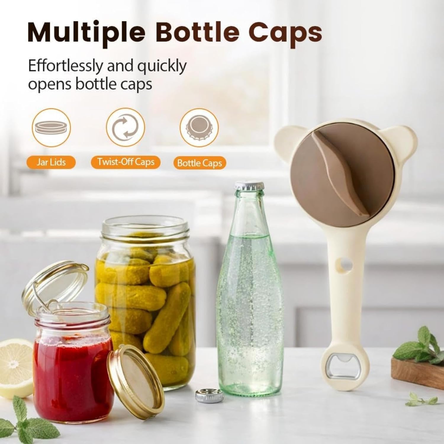 4 in 1 Multi-Purpose Jar Opener, Adjustable Three Claw Bottle Opener with Non-Slip Teeth, Multi Size Lid Tool for Jars Cans Wine Bottles, Ideal Kitchen Helper for Home Use Jar Openers for