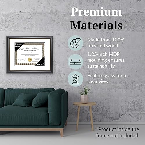 Vista 51 de Creative Picture Frames Marco para diploma Rockefeller de 9 x 12 pulgadas, color negro con borde dorado, muestra un certificado de 9 x 12 pulgadas