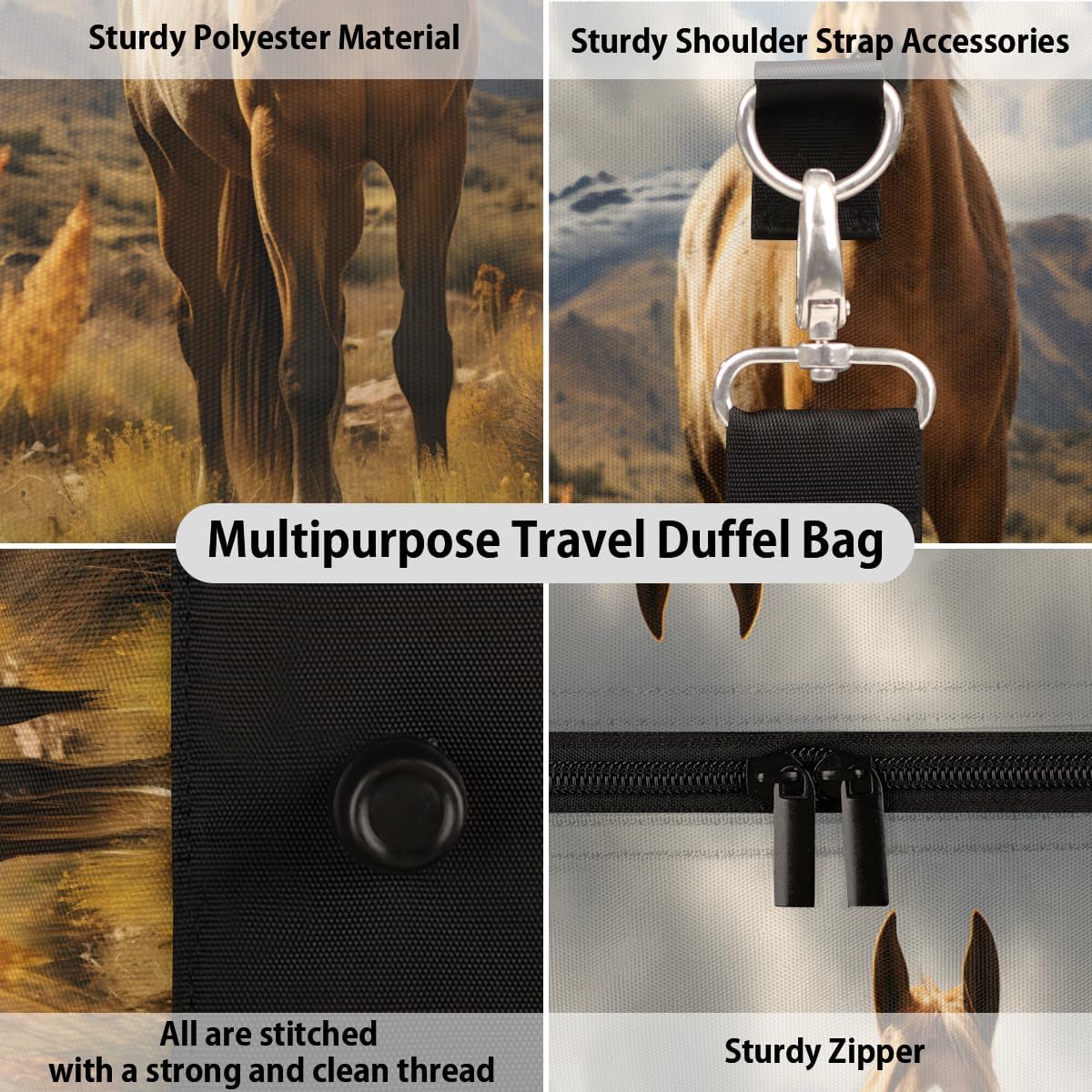 Prairie Horse Travel Duffel Bag for Women Men Large Capacity Overnight Weekender Bags for Lightweight Waterproof Sport Gym Bag for Workout Yoga Swim