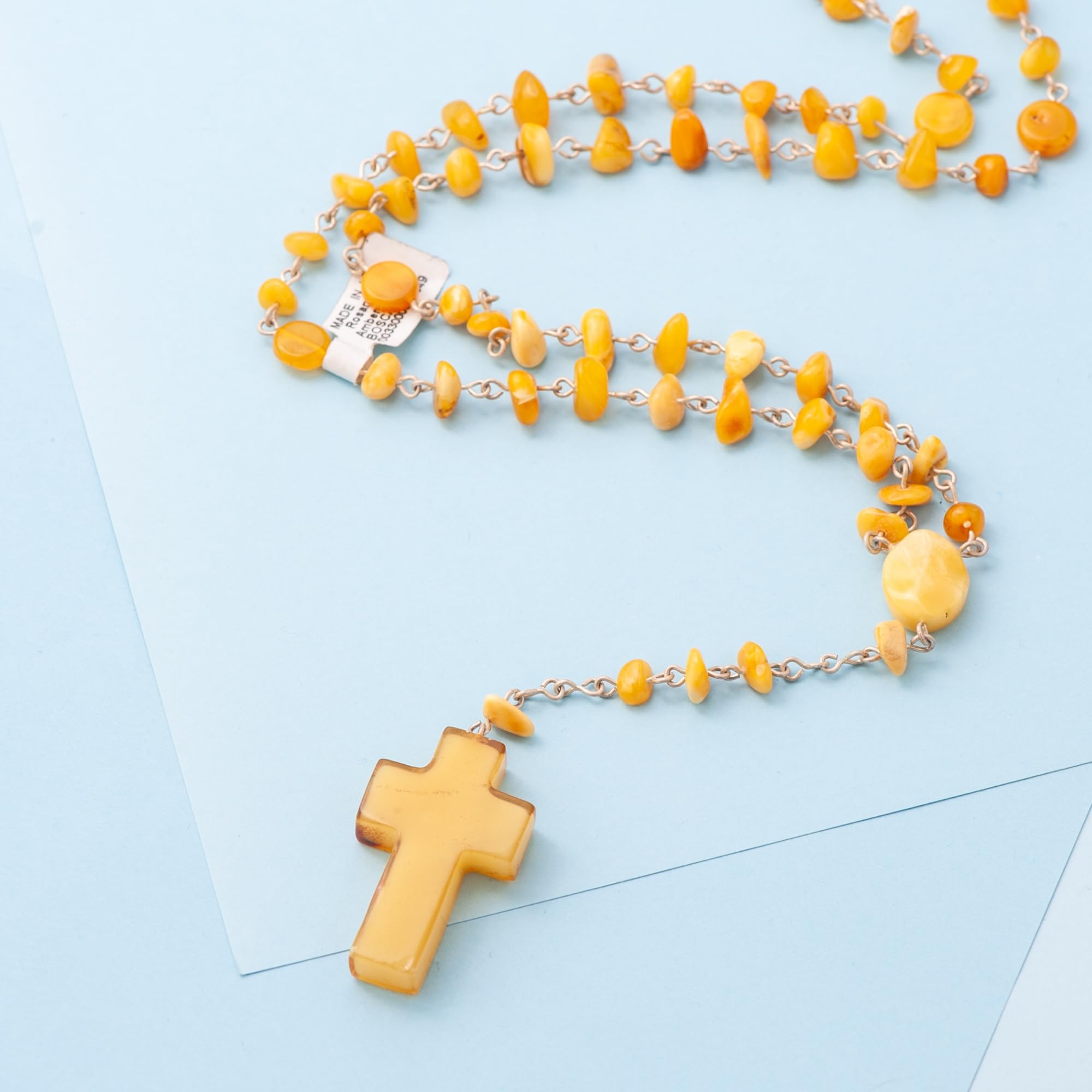 Christlicher Rosenkranz für Damen & Herren – Natürliche Baltische Bernsteinperlen mit Sterling Silber, für Gebet und Meditation, spirituelles katholisches Geschenk