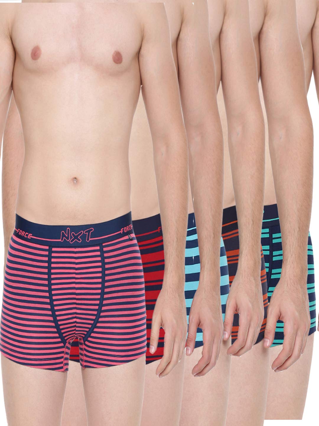 Force NXTSuper Combed Cotton Four Way Stretch Mens Pack of 5 Striped Trunk Multicolour XL