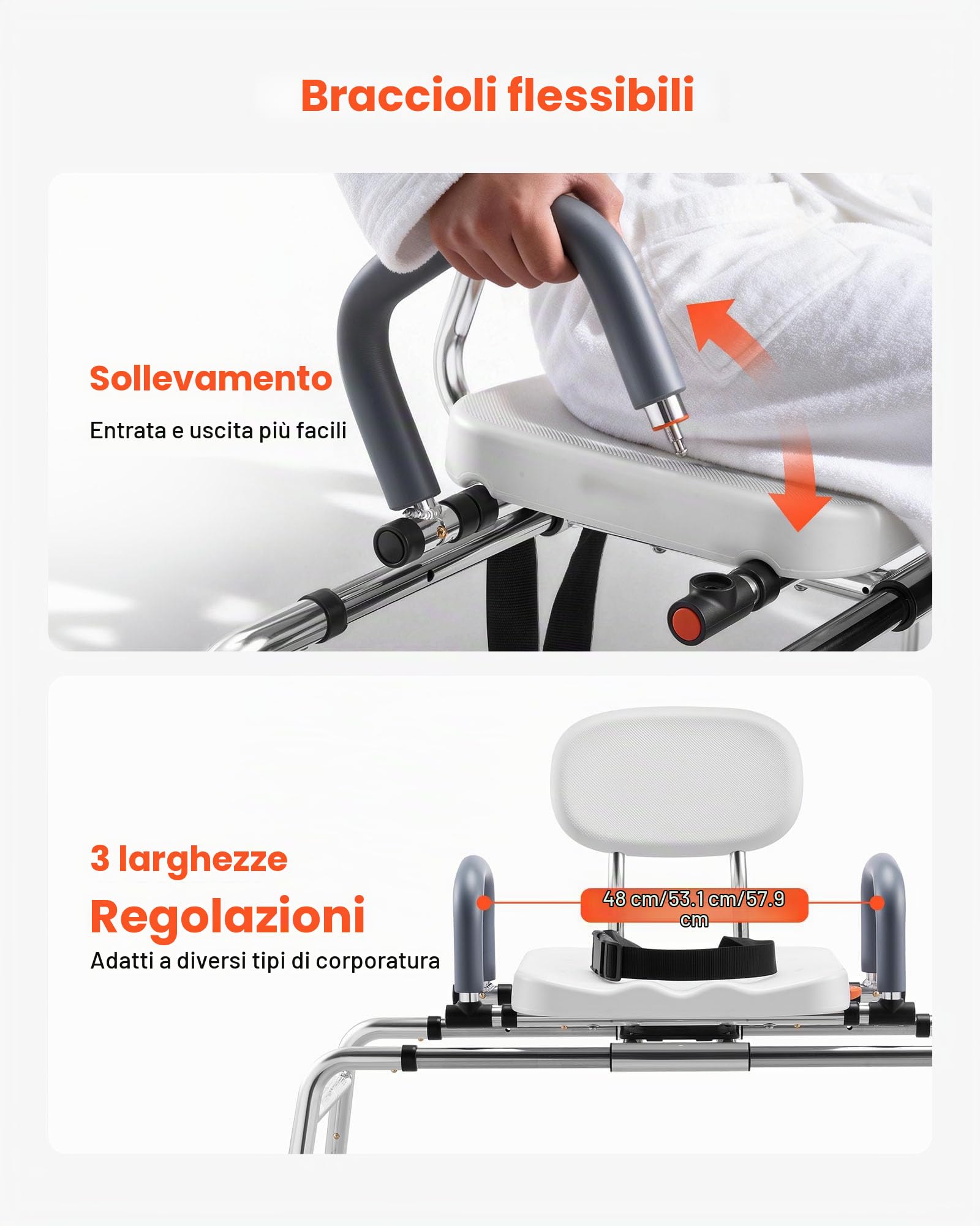 VEVOR Panca di Trasferimento da Vasca da Bagno con Sedile Girevole, Seduta Girevole per Vasca da Bagno con Braccioli Schienale, Altezza Larghezza Regolabile, Carico max 180 kg, Sedia di Ausilio