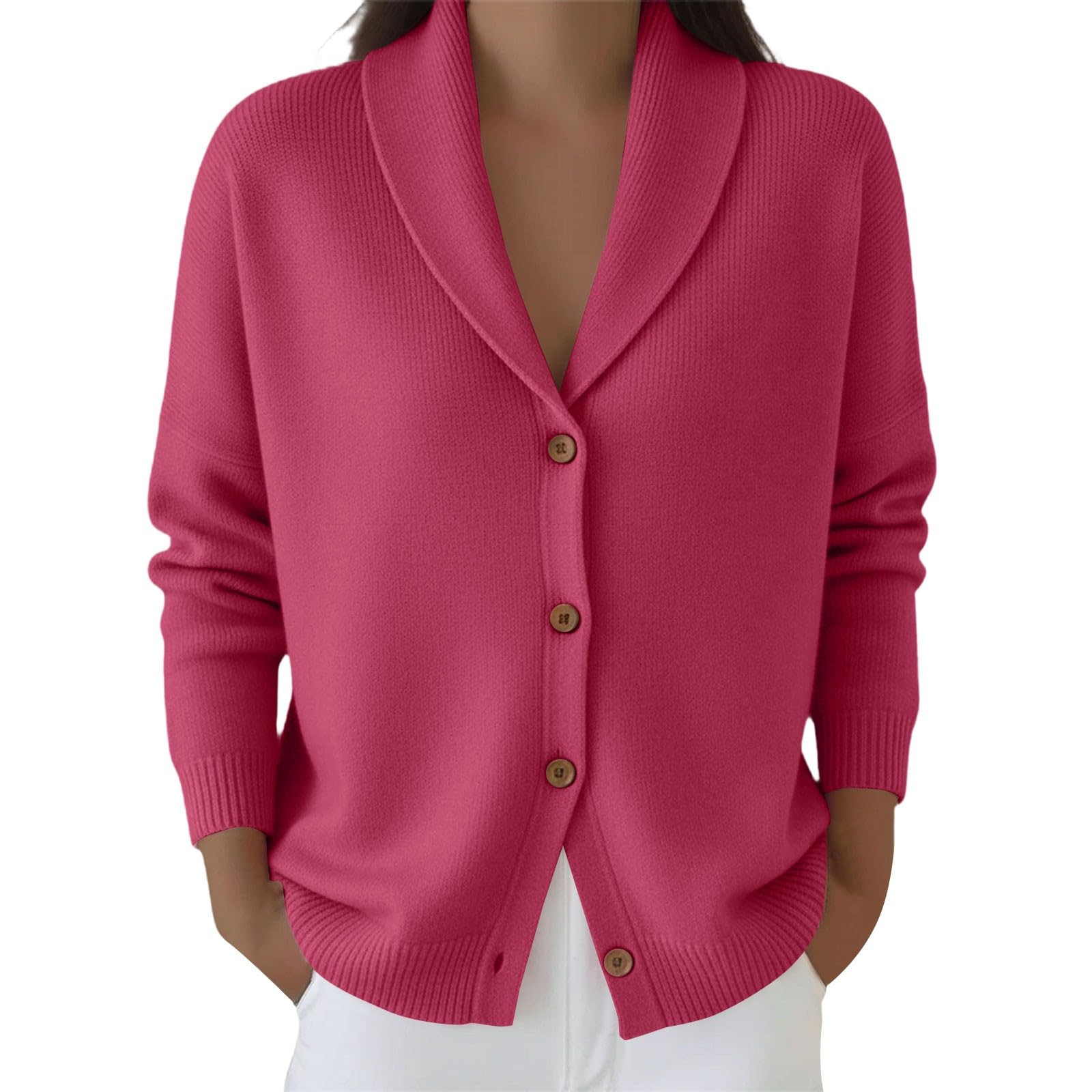 Generisch Chaqueta de punto para mujer, manga larga, cárdigan de cachemira, chaqueta de solapa, cuello en V, con volantes, elegante cárdigan de punto con botones, manga larga con botones, suéter otoño