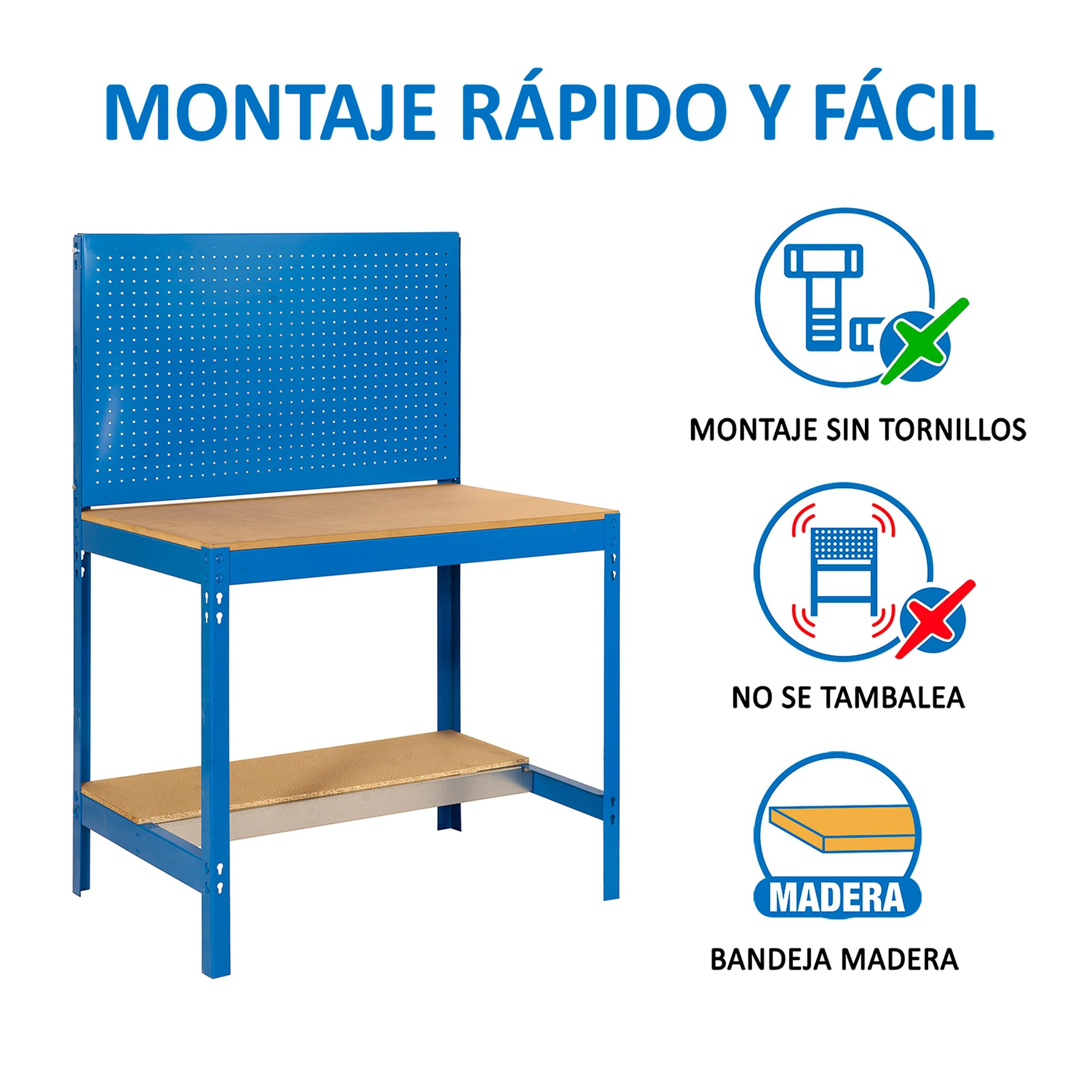 Simon Rack Banco de Trabajo con Panel Perforado y Cabina 910x610 mm - BT2 | Tablero madera 16 mm, Capacidad Carga 400 kg, Azul , Pintura anticorrosión, Montaje sistema clic