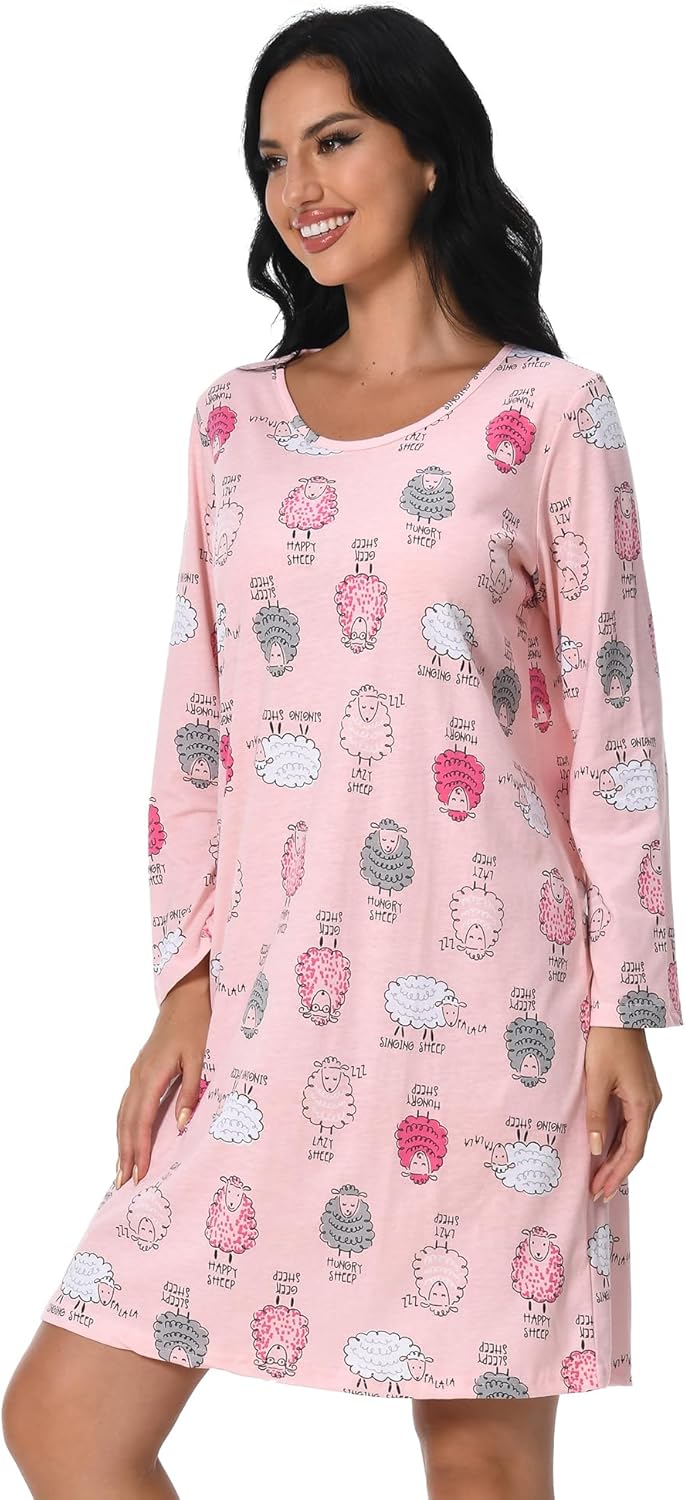 3 Pack Nightgowns for Women Soft Cotton Print Sleepshirts Womens Long Sleeve Sleep Tee Sleepwear - Image 6