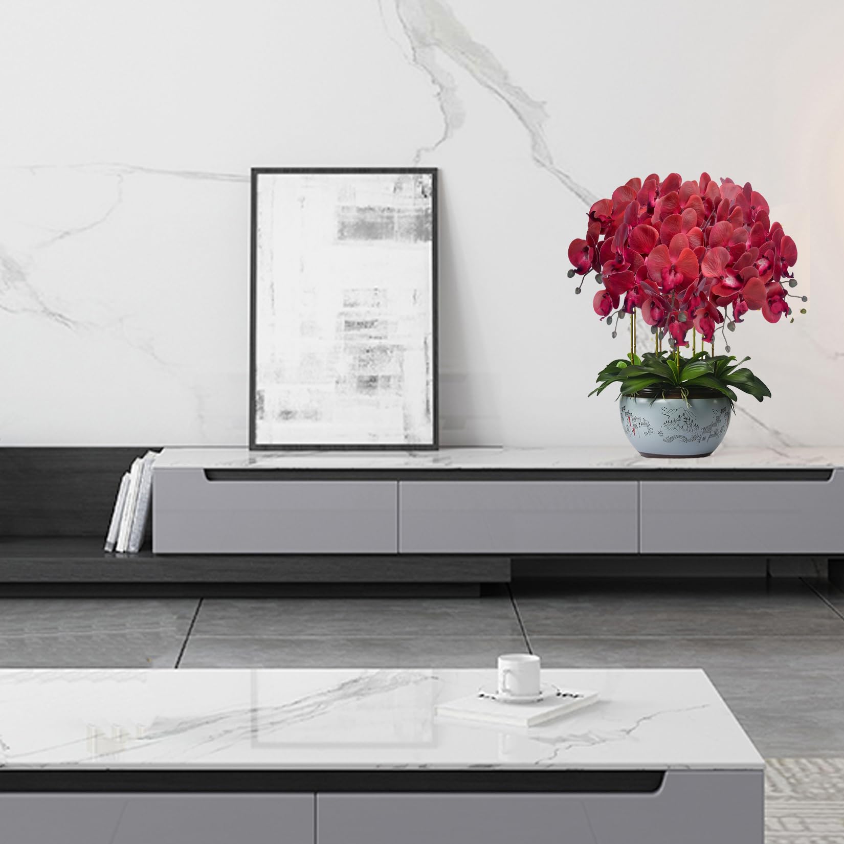 6 stuks Phalaenopsis kunstorchideeën, bloemen, wit, met 4 bundels kunst