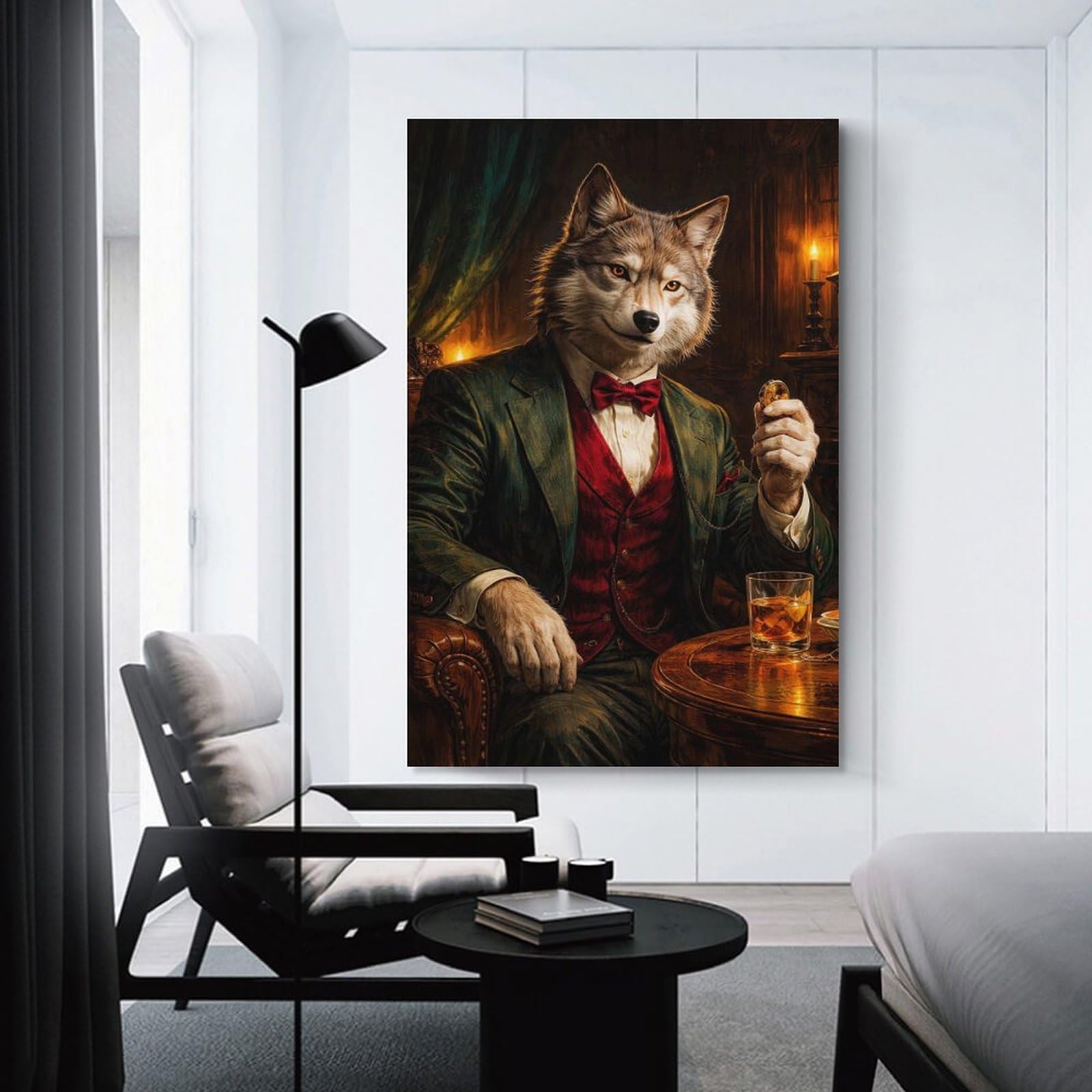 Junmoney Unframe-Style-22 Anthropomorphic Wolf In Formal Attire Canvas Wall Decor 20X30inch(50X75cm), For Lounge, Study, Hallway Or Flat Walls, Canvas Wall Art That Fits Changing Layouts