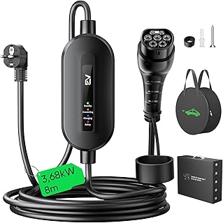 Evjuicion Ladekabel Elektroauto Typ 2 Schuko 3,68kW[1-phasig, 8m, 16A, IP67], EV Chargers mit Anzeigeleuchte, EV Ladegerät für ID.3/4, X1, 5ER, Model Y/3, und Anderen EV(Strom nicht einstellbar)