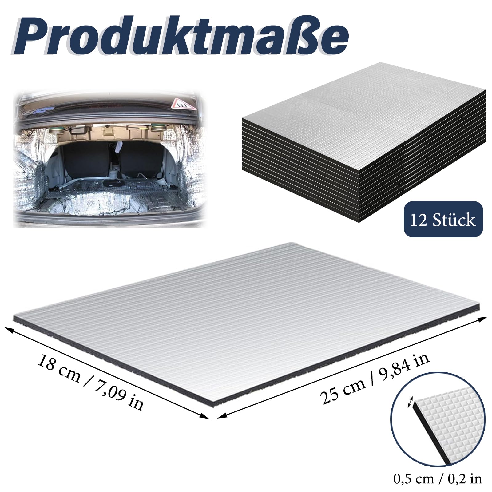 Tappetino Isolante per Auto 250x180x5mm 12 Pezzi Pannelli Isolanti Autoadesivo Fonoassorbente per Veicoli