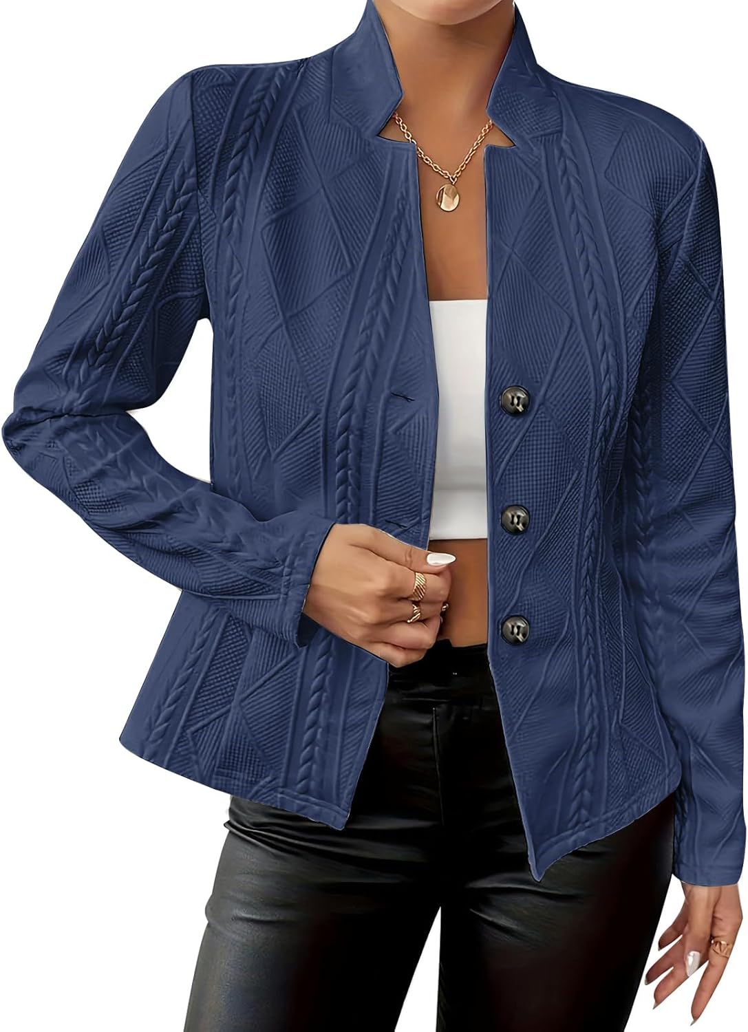 MINTLIMIT Womens Blazer Long Sleeve Button Down Blazers Stand Collar Textured Business Casual Blazers Suit Jackets