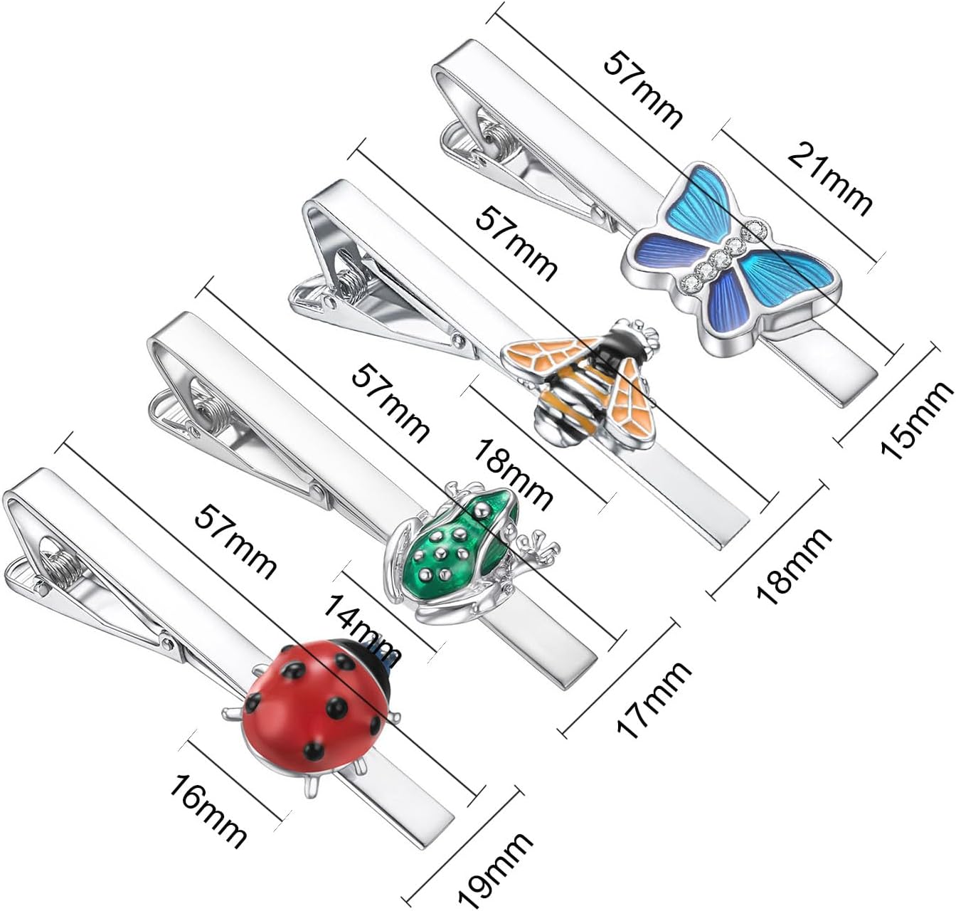 Silver Gold Black Tie Clip Set for Men Unique 4Pcs Music Animal Insect Tools Stationery Tie Clips Personalized Party Wedding Birthday Jewelry Gift