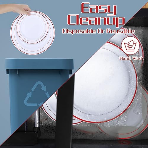 Miniatura 4 de Patelai Juego de 50 platos de plástico desechables para fiestas, juego de vajilla desechable para 25 invitados de 10.25 pulgadas, 7.5 pulgadas,