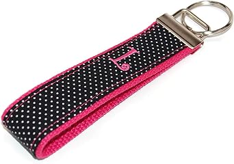 Personalized Black Swiss Dot with Pink Keychain Key Fob