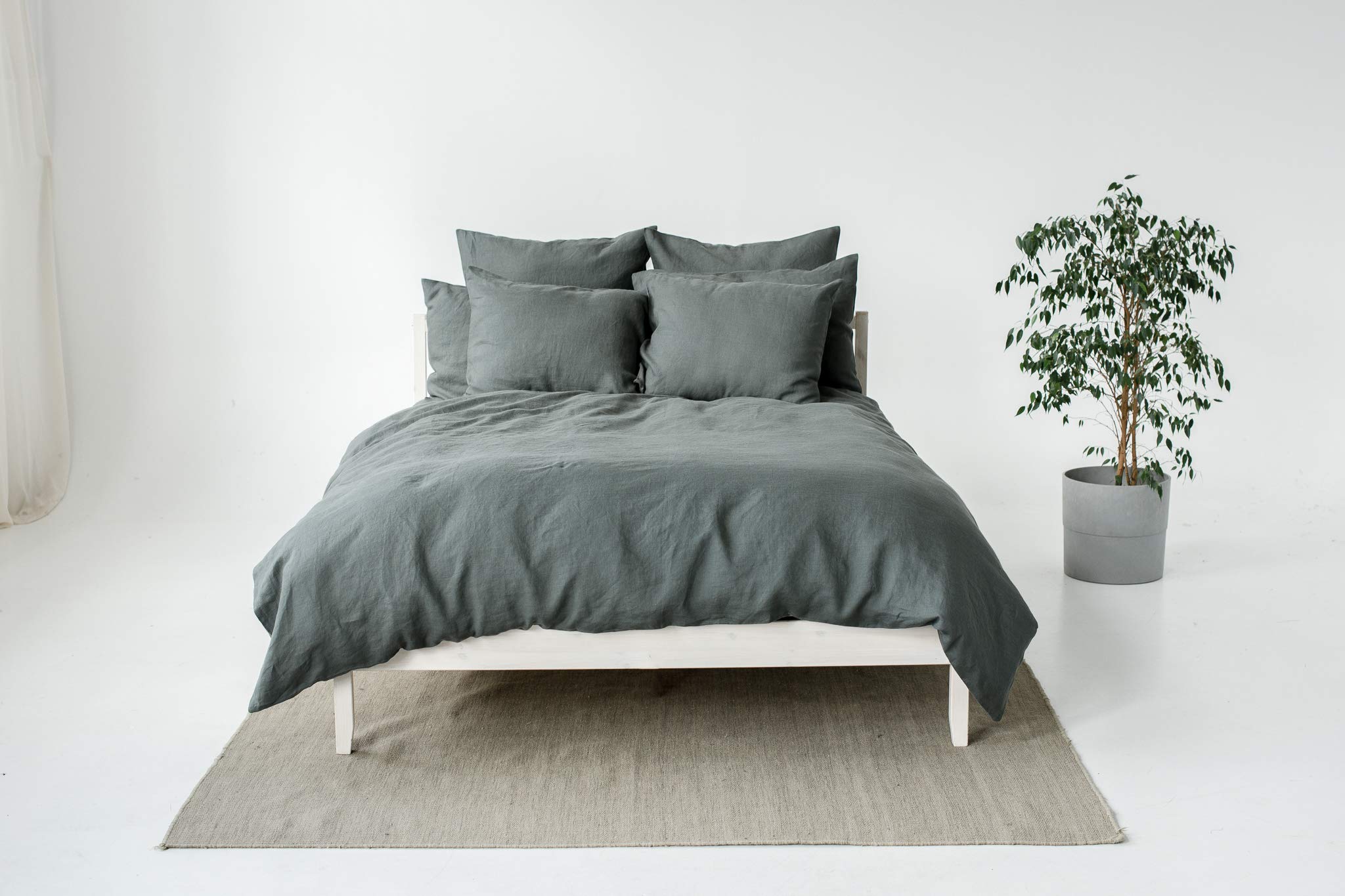 My Linen Home 100% Stonewashed Juego de 2 Fundas de Almohada de Lino en Color Verde Oscuro | Funda Almohada 50x70 cm I con Cierre de sobre I Hipoalergénico, Termorregulador y Transpirable Fundas