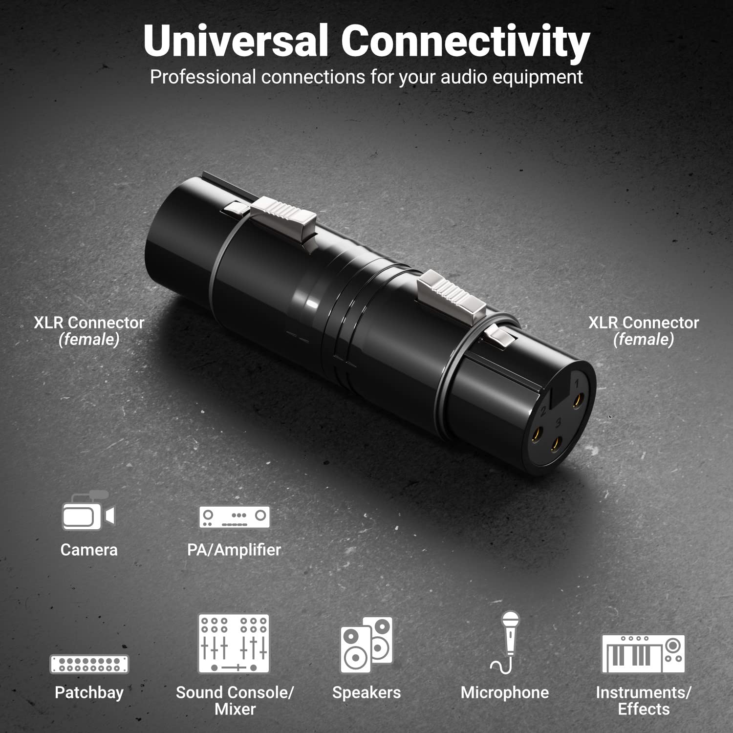 deleyCON Adapter Audio XLR - Złącze Sprzęgające Żeńskie na Żeńskie dla 3-Pin Głośnika, Mikrofonu, Miksera, Instrumentu Muzycznego w Studiu Nagrań