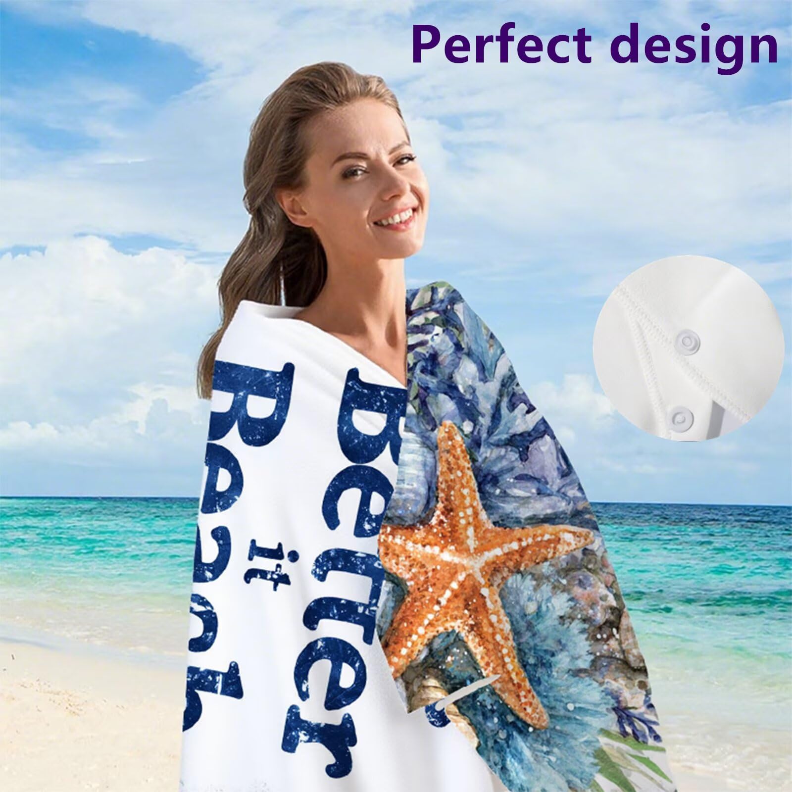 Telo Mare Microfibra 90x180 cm Telo Mare Grande, Asciugamano Palestra Assorbente Asciugatura Rapida, Asciugamano Mare Antisabbi Stuoia Spiaggia per Piscina, Viaggio - Semplice Stella Marina G1-1132