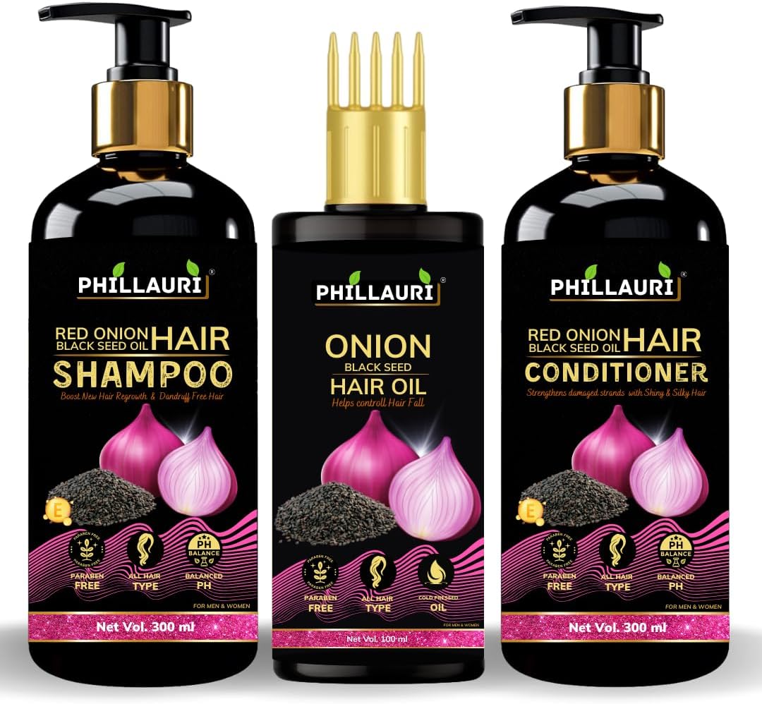 Red Onion Black Seed Oil Ultimate Hair Care Kit For Hair Fall Control Hair | Shampoo (300ml) | Hair Conditioner (300ml) | Hair Oil (100ml)