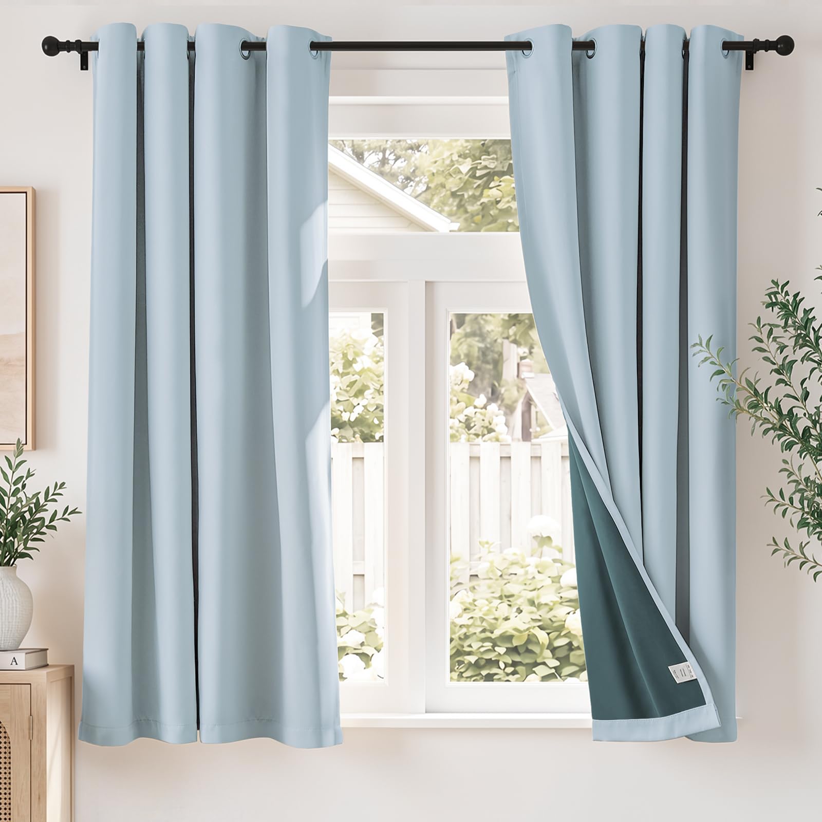 TOPICK Super Soft 100% Blackout Curtains, High-density, W46xL54, Light Blue