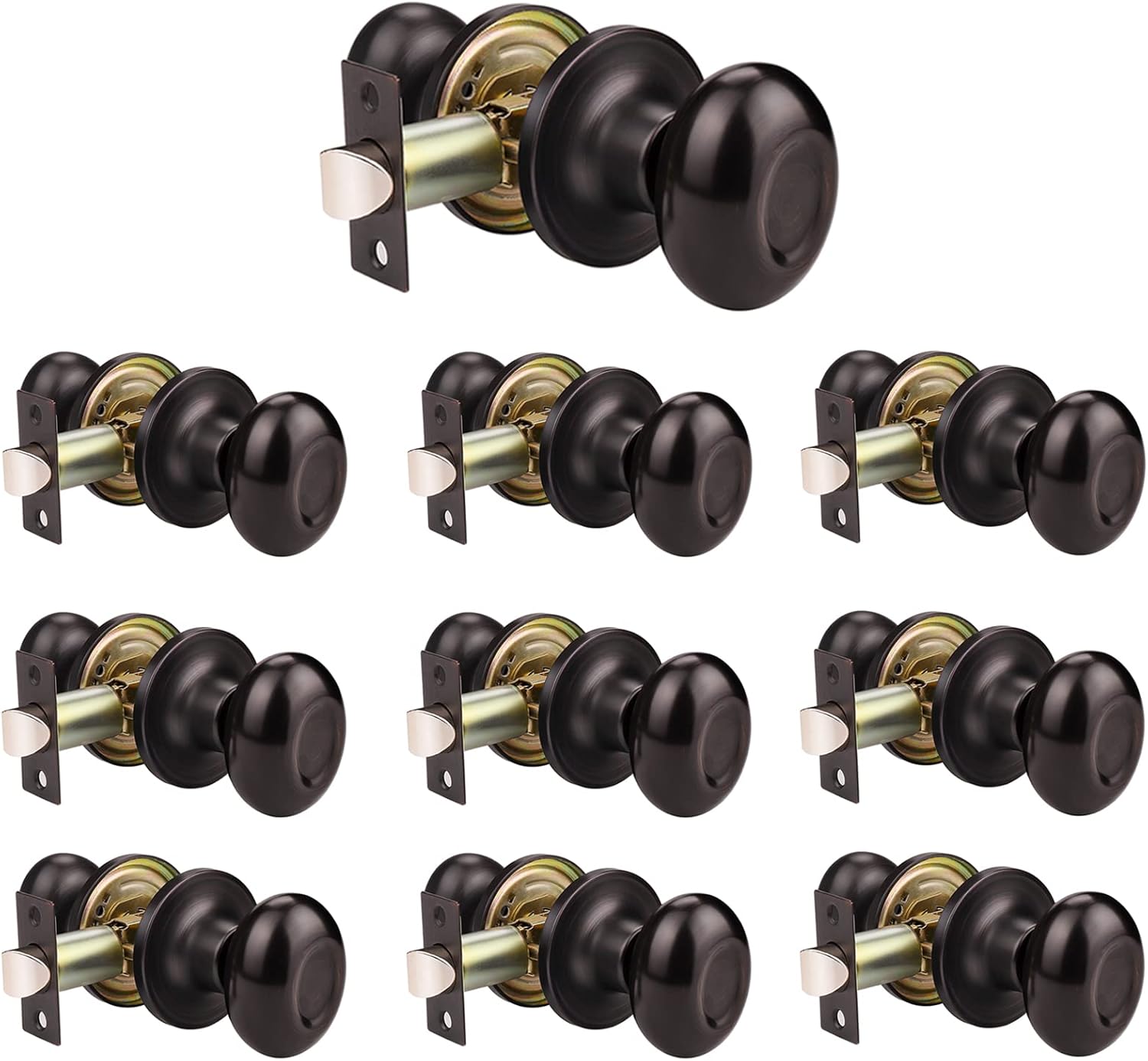Probrico Egg Style Hall and Closet Passage Door Knobs Oil Rubbed Bronze Oval Door Lock(10 Pack)