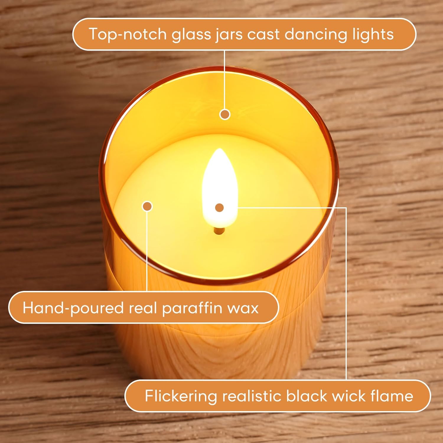Gold Glass Flameless Votive Candles with Remote Timer, Real Wax Flickering Small LED Pillar Candles Set of 6 - Image 5