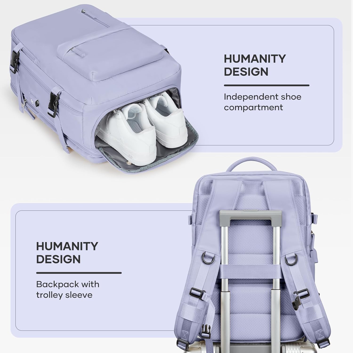 Vacuum Backpack Travel with Pump, 45L Expandable Travel Backpack for Women, Large Storage Vacuum Compression Bags with Shoe Compartment/17inch Laptop Compartment/USB Port, Purple - Image 8