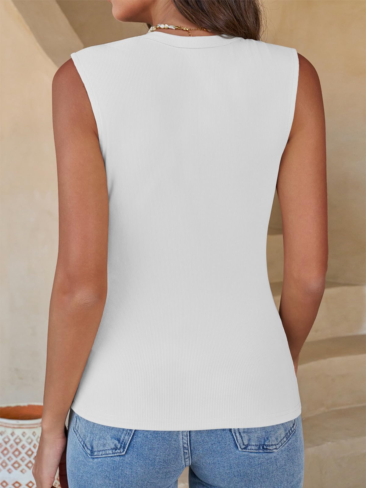 Yousify Womens Tank Tops Ribbed Scoop Neck Summer Sleeveless Top Fitted Basic Tee Shirts Slim Tanks Casual Clothes 2026 — view 3