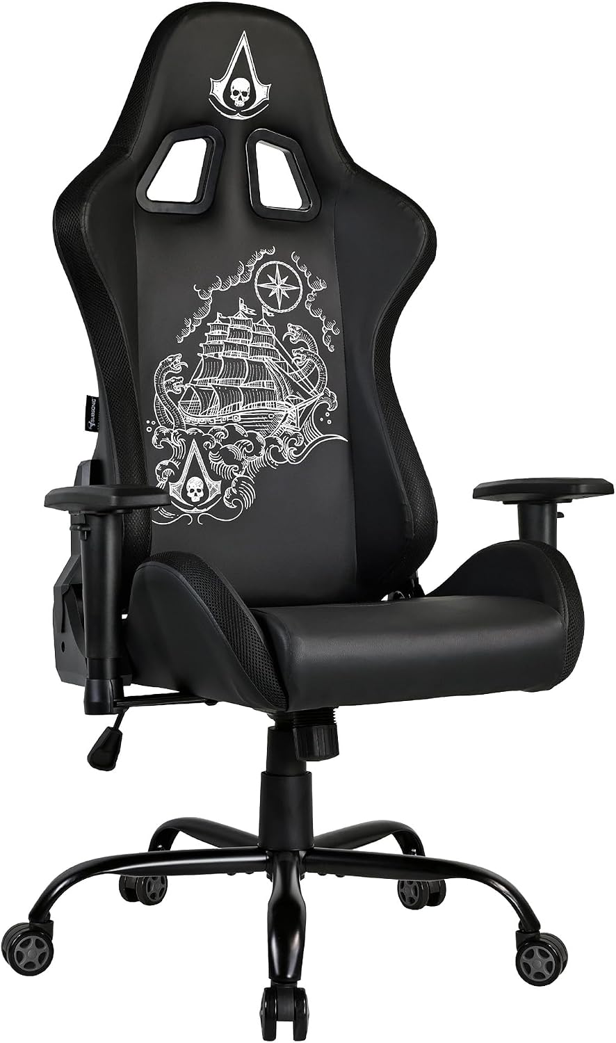 Subsonic - Assassin’s Creed Black Flag Gaming-Stuhl - Ergonomischer Bürostuhl mit hochdichtem Schaumstoff, neigbarer Rückenlehne und 2D-verstellbaren Armlehnen - Höhenverstellbar – Schwarz