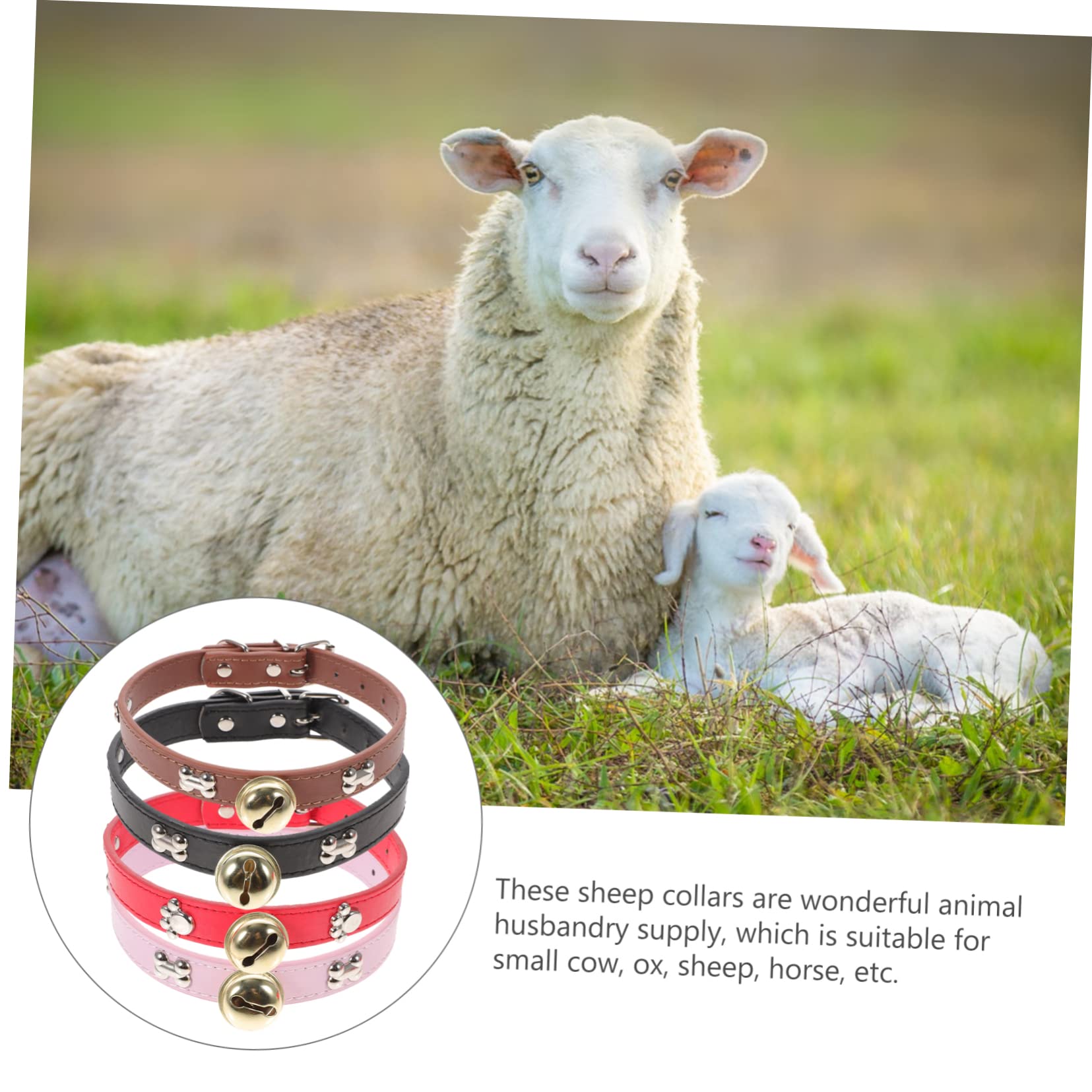 Toddmomy Djustable Goat Collars Bells 4pcs Set Cow Bell Horse Collar Sheep Halter for Farm Animals Safe Comfortable