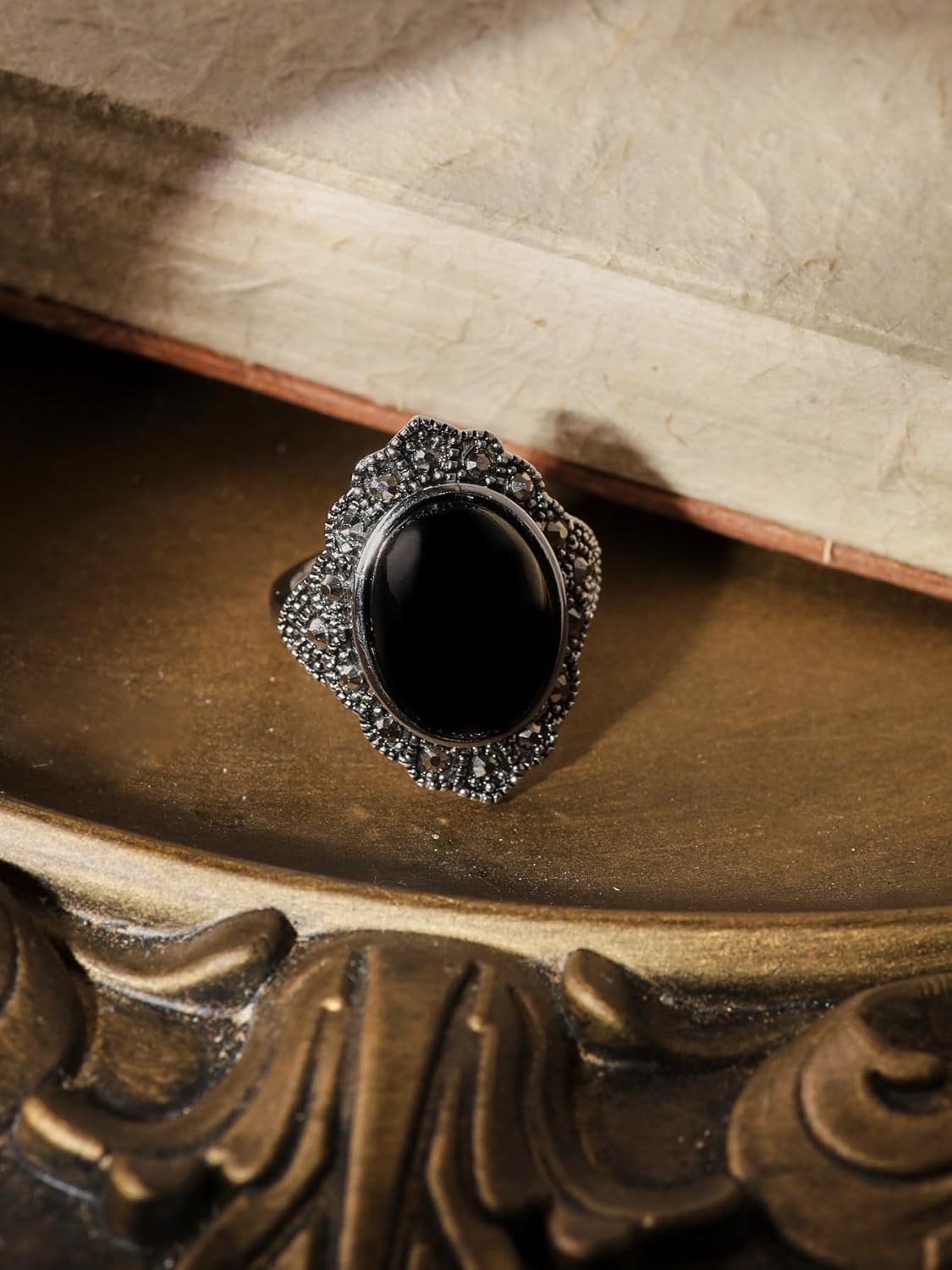 Sacina Gothic Boho Black Crystal Statement Ring, Gothic Goth Boho Rings, Vintage Costume Jewelry, Christmas New Year Jewelry Gift for Women - Image 7