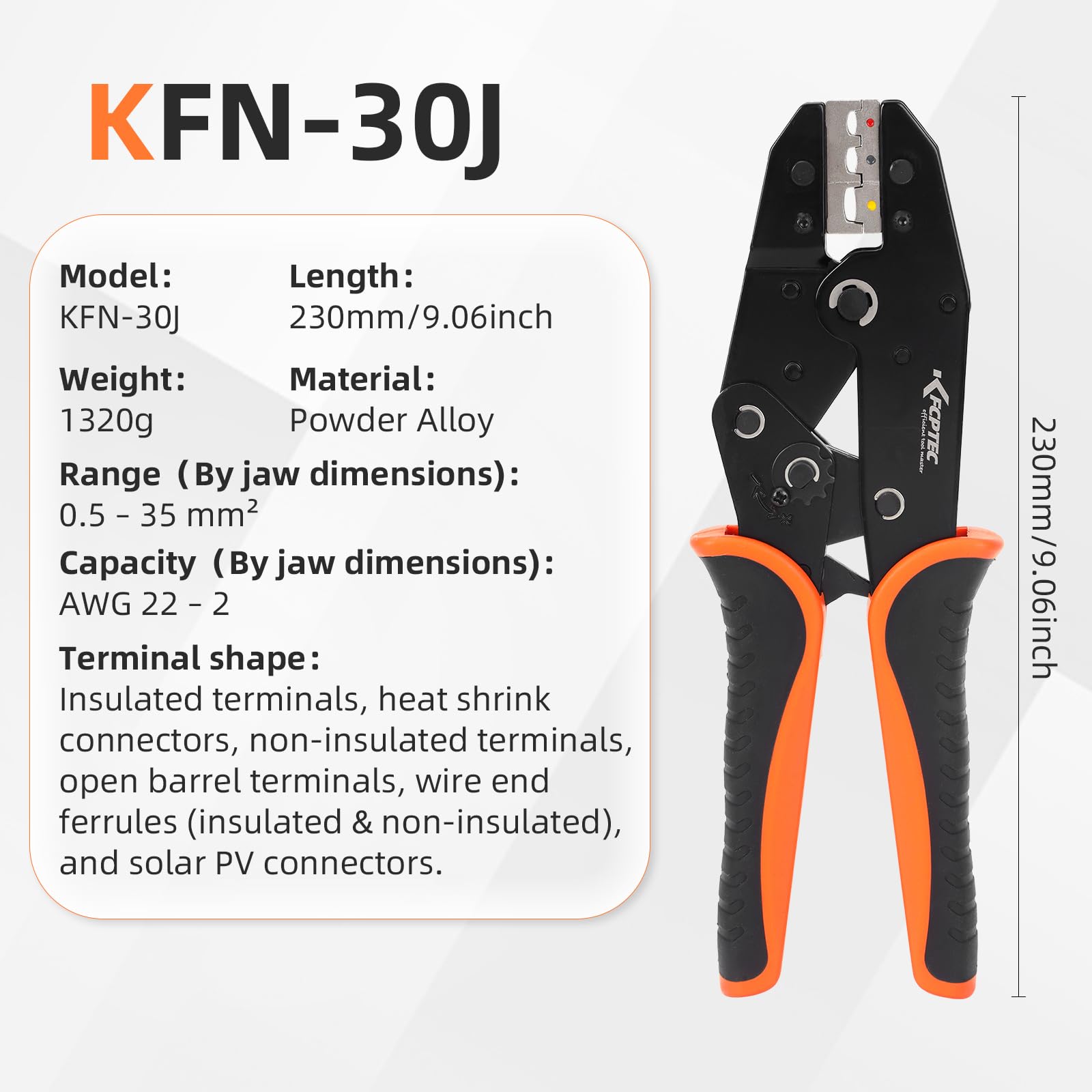 KF CPTEC Set di Pinze a Crimpare 9 PZ - Pinza Crimpatrice per terminali a filo - Strumento di Crimpatura intercambiabile per termoretraibile,connettori isolato,non isolato,ghiera,connettori cilindrici