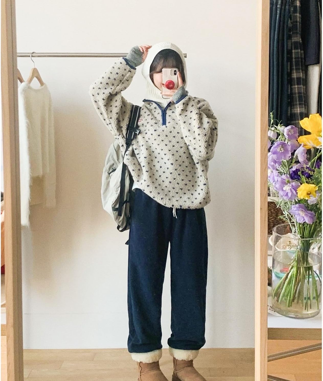 Womens Fleece Sweatshirt Half Zip Sherpa Pullover Jackets Warm Long Sleeve Vintage Hiking Coat with Pockets - Image 7