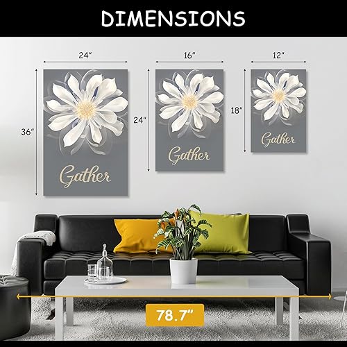 Miniatura 4 de Kewhush Lienzo decorativo para la pared, impresiones en lienzo floral blanco, decoración de pared de cocina con flores, arte de pared para comer