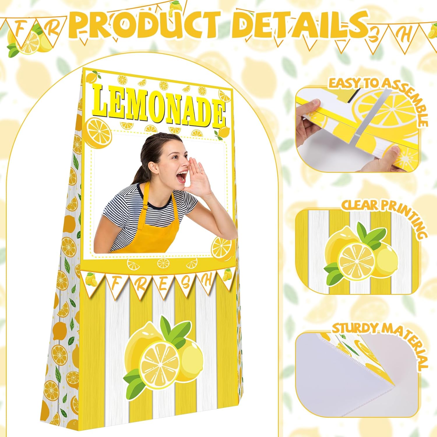 Lemonade Stand Photo Booth Prop, 48 x 63 inch Lemon Life-Size Standup Cardboard Cutout, Decorative Market Photography Backdrop for Outdoor Indoor Party Lawn Garden Porch Sidewalk Patio