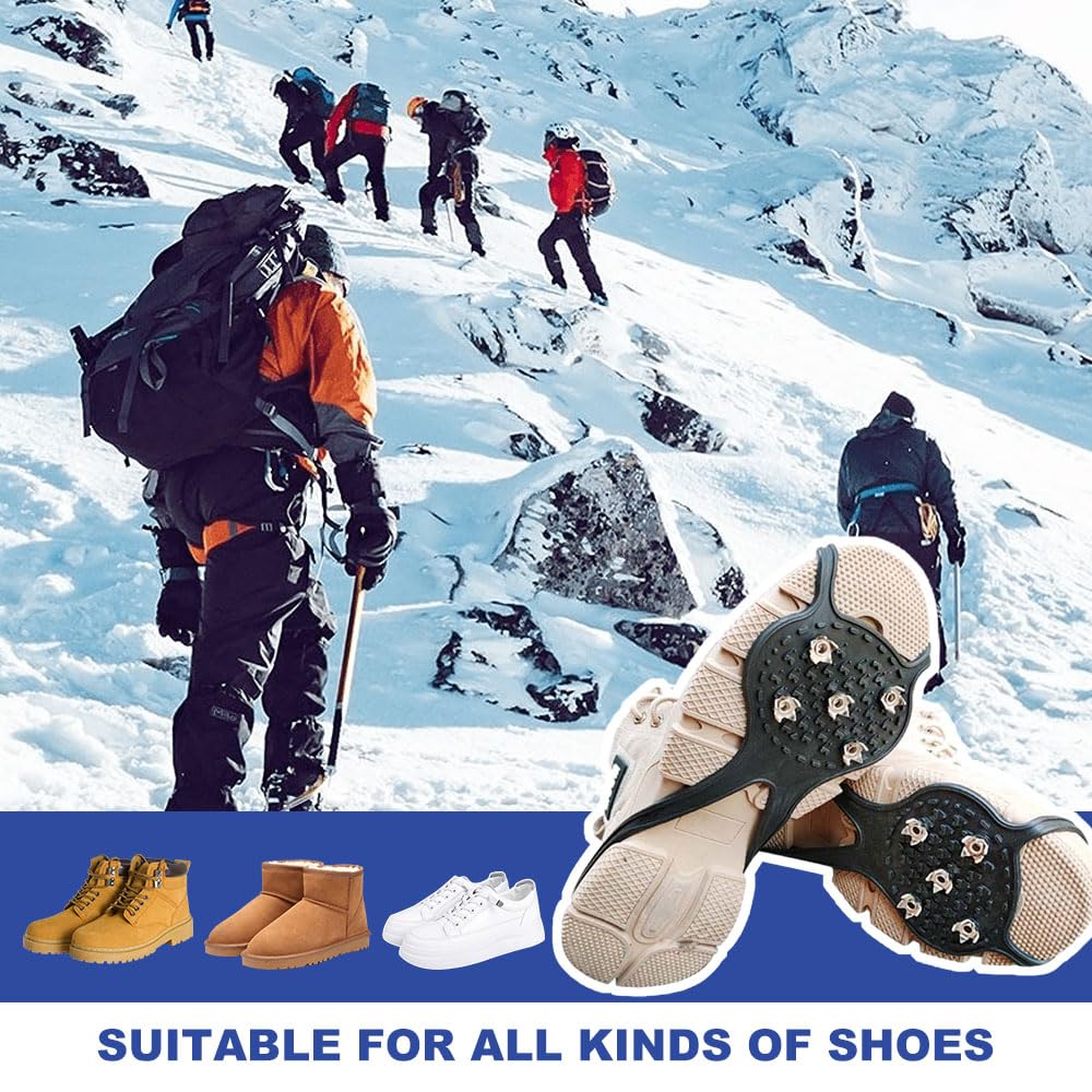 Crampons antidérapants universels pour randonnée, marche, escalade, pêche avec clous en acier à 5 dents