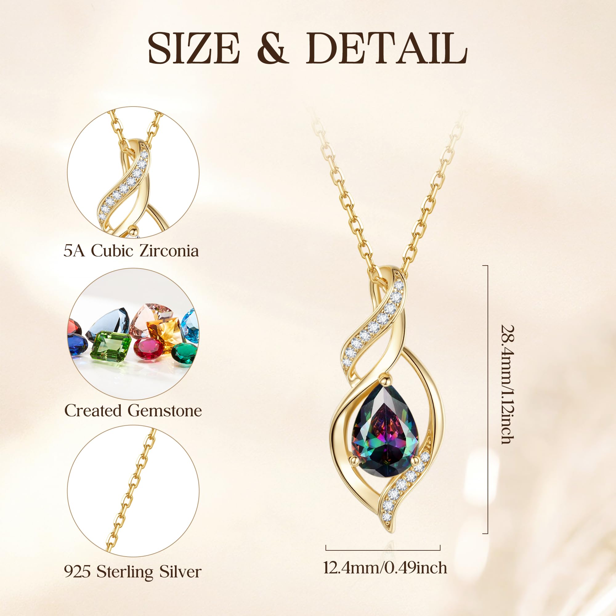 FANCIME Doppel Twist Unendlichkeit Birthstone Kette für Damen 925 Sterling Silber Vergoldet Infinity Tropfen Geburtsstein Anhänger Halskette Schmuck Geschenke für Frauen Mädchen, Kettenlänge: 40+5 cm