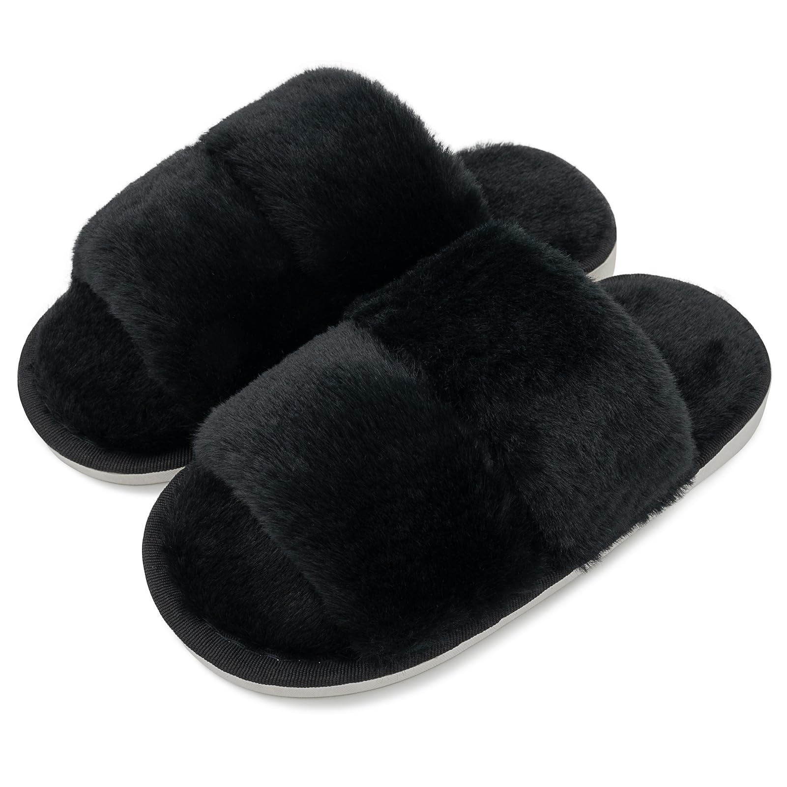 Eichzhushp Boys Girls Fuzzy Fluffy Slippers Soft Comfy House Home Warm Fur Slides Plush Open Toe Indoor Slip On for Kids