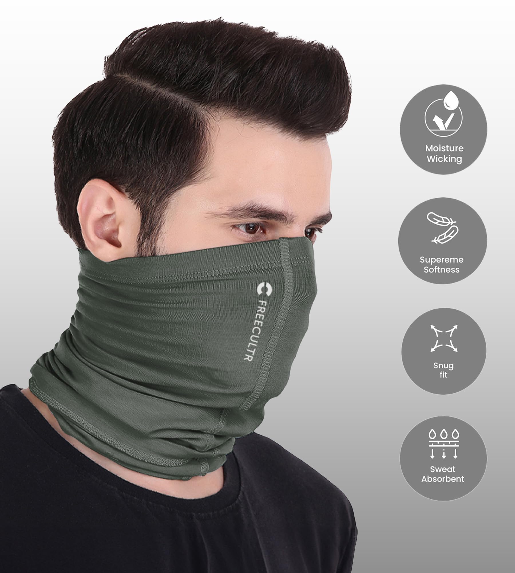 Freecultr Unisex Bamboo Bandana, Anti Microbial Super Soft & Comfort Fit, Breathable Multipurpose Headband, Face Mask for Dust Protection and Sun - Plain Pack of 3-Black,Charcoal,Green 1