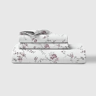 LINENWALAS 100% Cotton Fitted Bed Sheet for King Size Bed, Printed All Around Elastic Bedsheet (72 x 78 Inches) with 2 Pillow Covers 210 TC Soft, Breathable, Luxury Bedsheet (Vineyard), White
